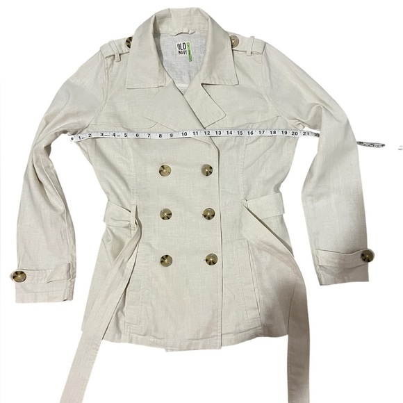 Old Navy Ivory Linen Blend Double-Breasted Tie Belt Jacket Small – Trench Style - Picture 8 of 14